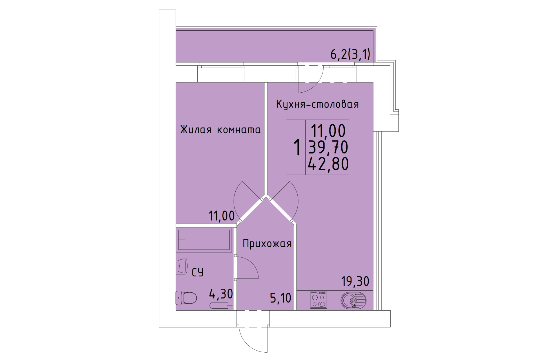 планировка квартиры 43 м2